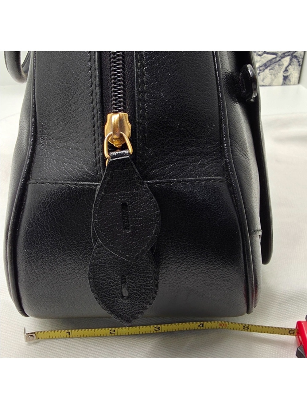 Dior Black Leather Satchel with Gold 'D' Accent - Picture 11 of 12